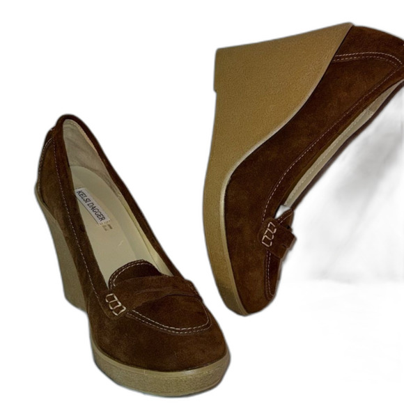 Kelsi Dagger 4” wedge heel brown suede penny loafer size 10 NWOT - Picture 4 of 14